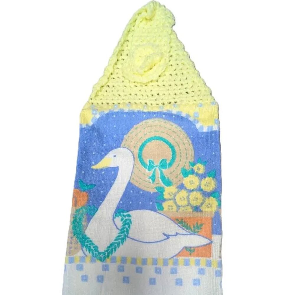 NEW Vintage Franco Goose Crochet Top Hanging Dishtowel Kitchen Towel